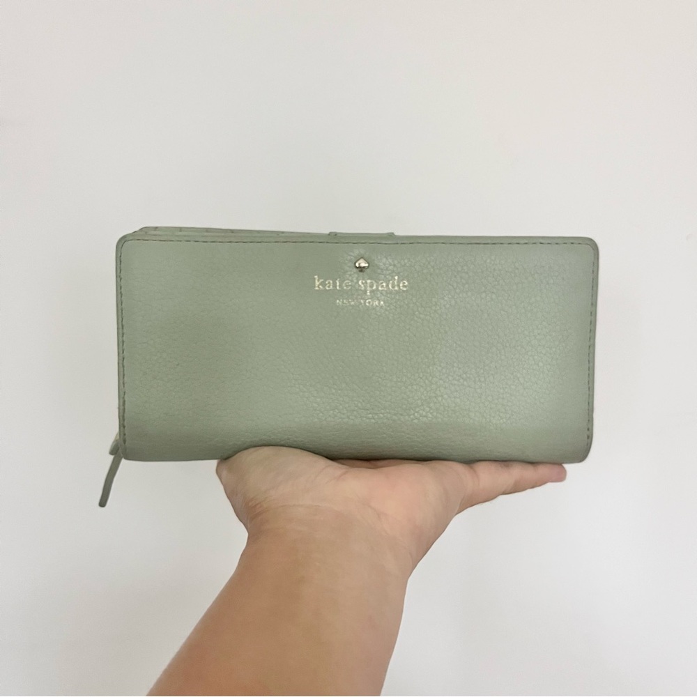 Kate Spade Stacy Wallet Cobble Hill Mint Mojito Green Billfold Zippered PWRU2182